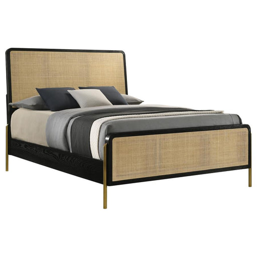 Coaster Furniture - Arini Rattan California King Panel Bed Black and Natural - 224330KW - GreatFurnitureDeal
