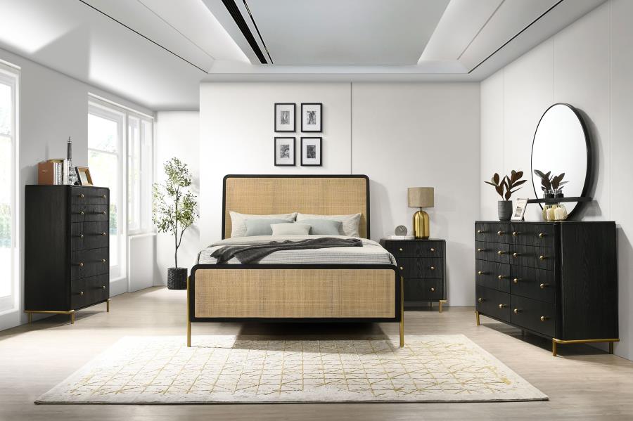 Coaster Furniture - Arini 5 Piece California King Panel Bedroom Set in Black and Natural - 224330KW-S5