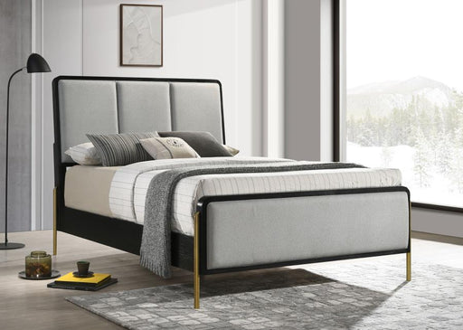Coaster Furniture - Arini Upholstered King Panel Bed Black and Grey - 224331KE - GreatFurnitureDeal