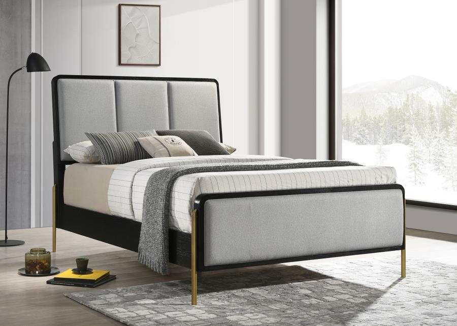 Coaster Furniture - Arini Upholstered King Panel Bed Black and Grey - 224331KE - GreatFurnitureDeal