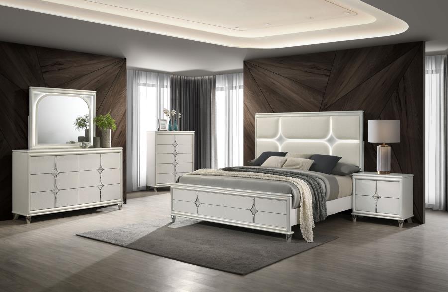 Coaster Furniture - Olivia Queen Panel Bed LED Headboard in Pearl White - 224951Q - GreatFurnitureDeal