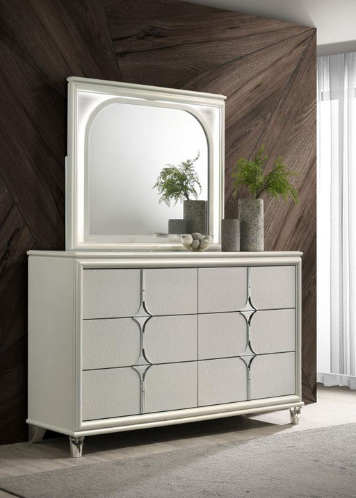 Coaster Furniture - Olivia 6-Drawer Dresser and LED Mirror Pearl White - 224953M - GreatFurnitureDeal