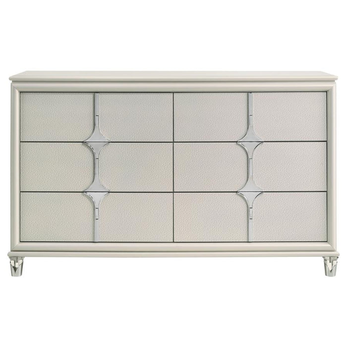 Coaster Furniture - Olivia 6-Drawer Dresser and LED Mirror Pearl White - 224953M - GreatFurnitureDeal