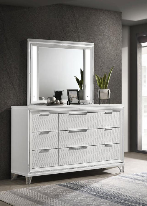 Coaster Furniture - Marmore 9-Drawer Dresser and LED Mirror White - 224963M - GreatFurnitureDeal