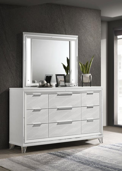 Coaster Furniture - Marmore 9-Drawer Dresser and LED Mirror White - 224963M - GreatFurnitureDeal