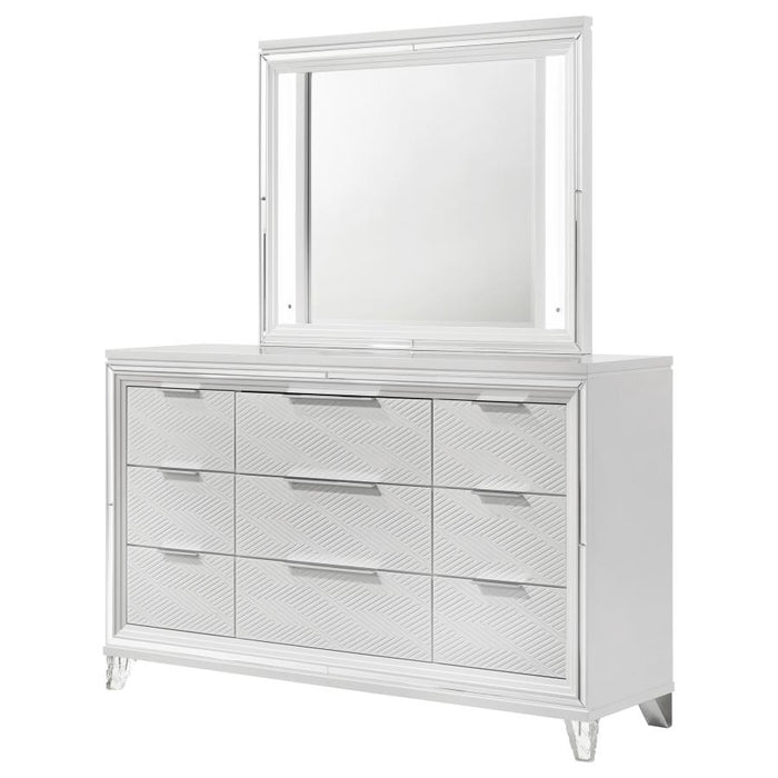 Coaster Furniture - Marmore 9-Drawer Dresser and LED Mirror White - 224963M - GreatFurnitureDeal