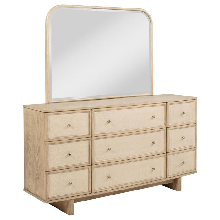 Coaster Furniture - Kailani 9-Drawer Dresser and Mirror in Beige Oak - 225043M - GreatFurnitureDeal
