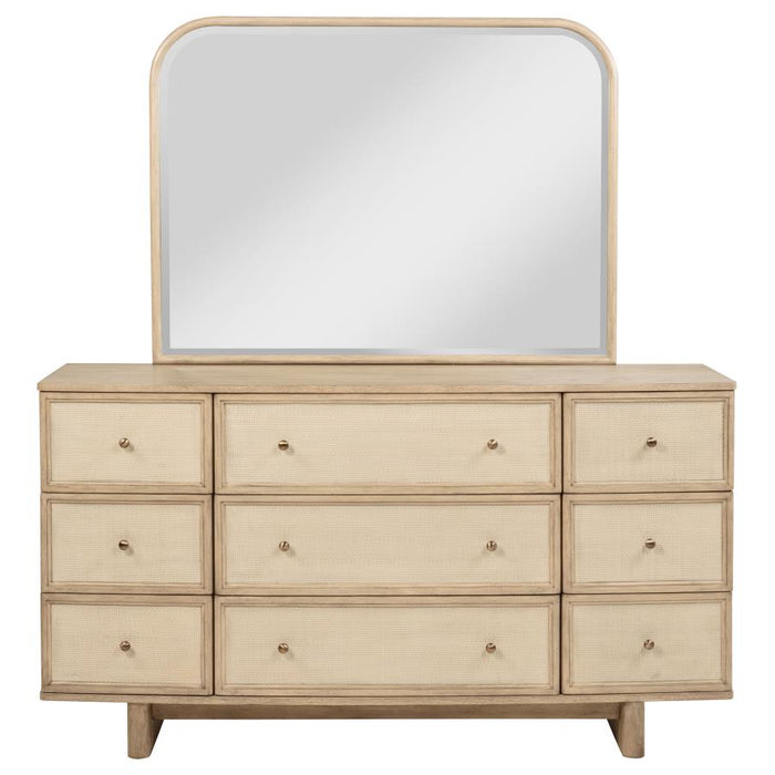 Coaster Furniture - Kailani 9-Drawer Dresser and Mirror in Beige Oak - 225043M - GreatFurnitureDeal