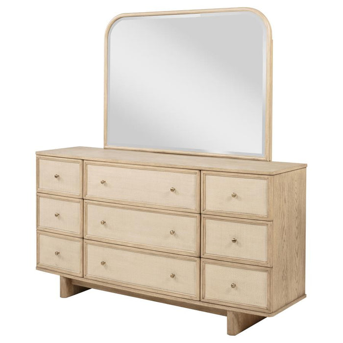 Coaster Furniture - Kailani 9-Drawer Dresser and Mirror in Beige Oak - 225043M - GreatFurnitureDeal