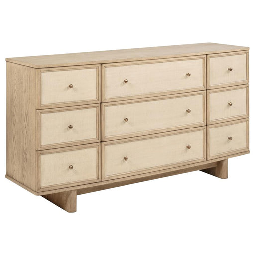 Coaster Furniture - Kailani 9-Drawer Dresser and Mirror in Beige Oak - 225043M - GreatFurnitureDeal