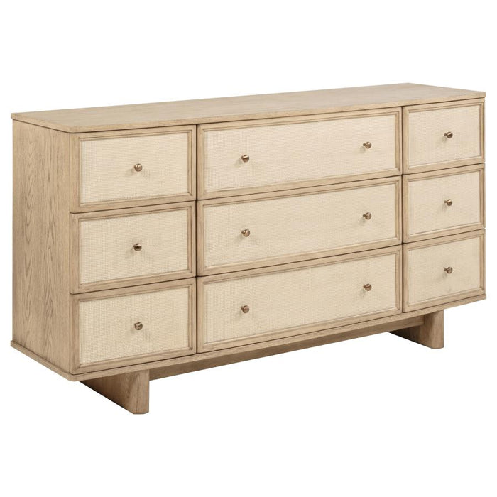 Coaster Furniture - Kailani 9-Drawer Dresser and Mirror in Beige Oak - 225043M - GreatFurnitureDeal