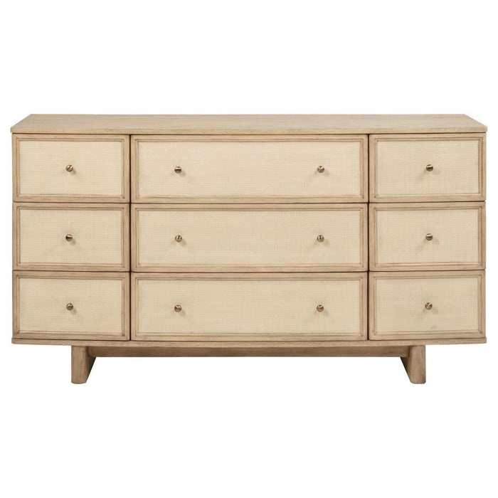 Coaster Furniture - Kailani 9-Drawer Dresser and Mirror in Beige Oak - 225043M - GreatFurnitureDeal