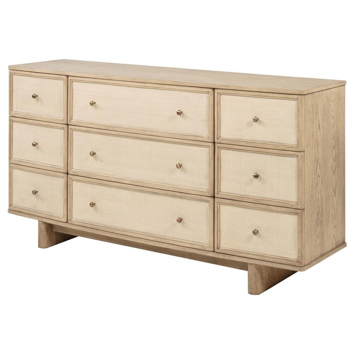 Coaster Furniture - Kailani 9-Drawer Dresser and Mirror in Beige Oak - 225043M - GreatFurnitureDeal