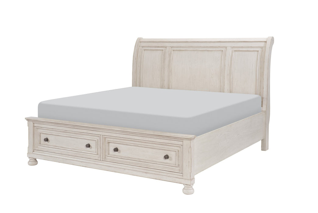 Homelegance - Bethel King Platform Bed with Footboard Storage in Wire Brushed White - 2259W-1EK* - GreatFurnitureDeal