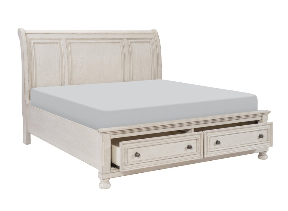 Homelegance - Bethel Queen Platform Bed with Footboard Storage in Wire-Brushed White - 2259W-1 - GreatFurnitureDeal
