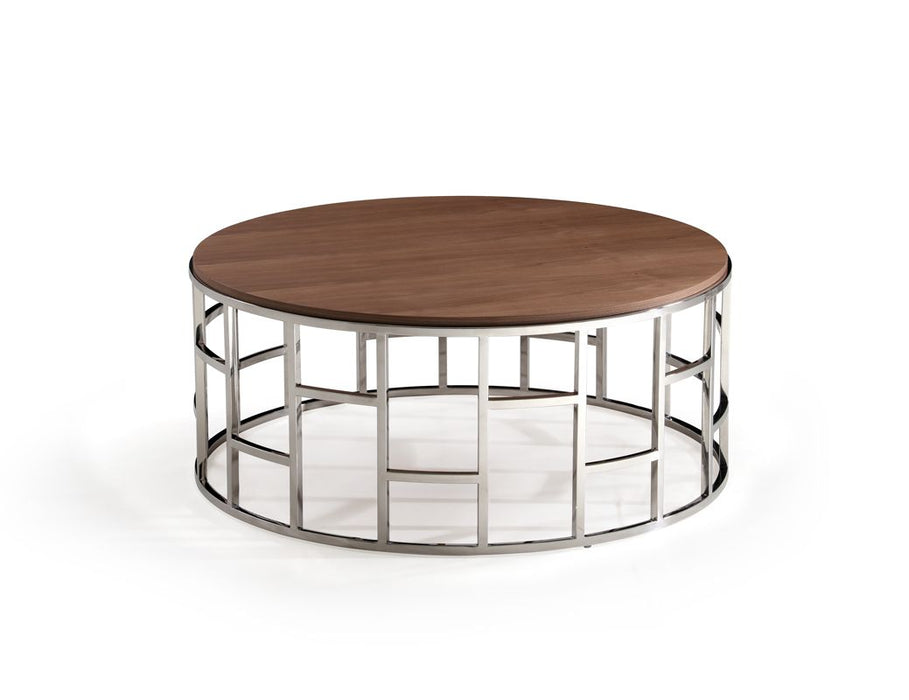 VIG Furniture - Modrest Silvia Modern Walnut & Stainless Steel Coffee Table - VGHB228E-V