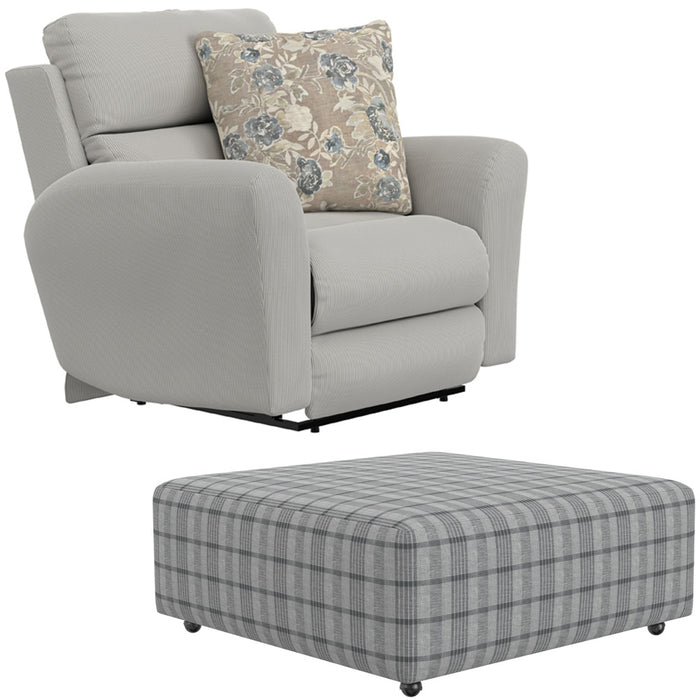 Catnapper - Chappy Lay Flat Recliner with Cocktail Ottoman in Chambray - 23207-23212-CHAMBRAY - GreatFurnitureDeal