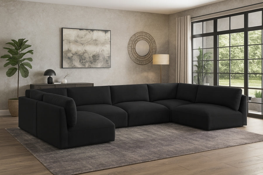 Meridian Furniture - Ease 152" Fabric Upholstered 6 Piece Modular Sectional - 696Black-Sec6A - GreatFurnitureDeal
