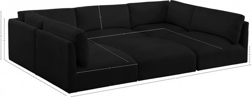 Meridian Furniture - Ease 114" Fabric Upholstered 6 Piece Modular Sectional - 696Black-Sec6B - GreatFurnitureDeal