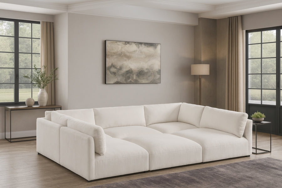 Meridian Furniture - Ease 114" Fabric Upholstered 6 Piece Modular Sectional - 696Cream-Sec6B - GreatFurnitureDeal