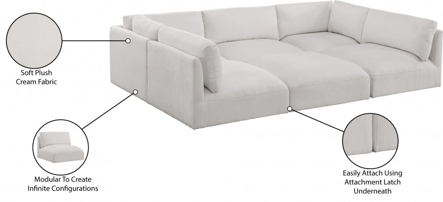 Meridian Furniture - Ease 114" Fabric Upholstered 6 Piece Modular Sectional - 696Cream-Sec6B - GreatFurnitureDeal