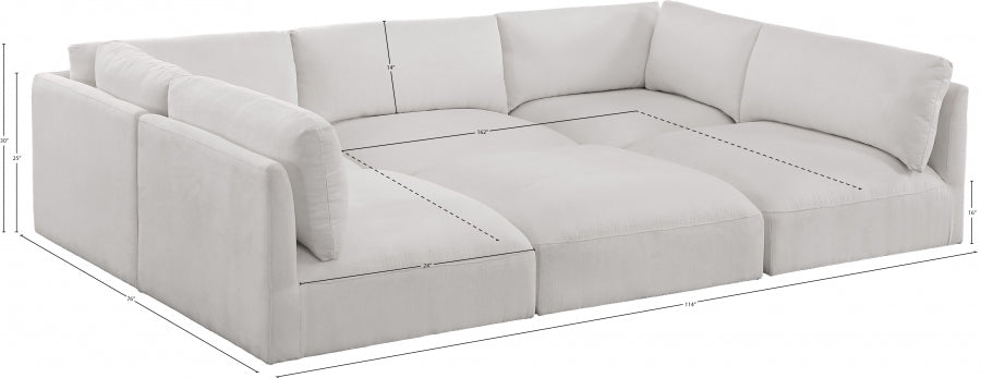 Meridian Furniture - Ease 114" Fabric Upholstered 6 Piece Modular Sectional - 696Cream-Sec6B - GreatFurnitureDeal