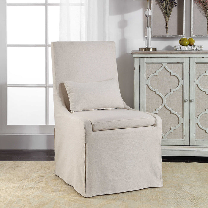 Uttermost - Coley White Linen Armless Chair - 23493 - GreatFurnitureDeal