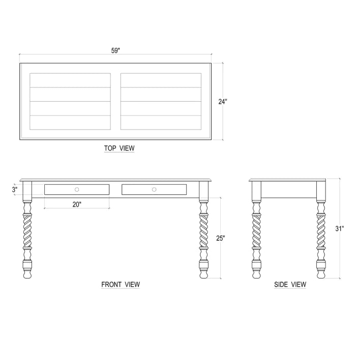 Bramble - Console Desk w/ Barley Twist Leg - BR-23583HRW----LDT