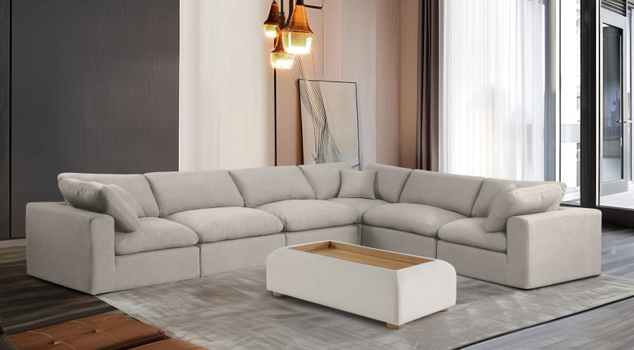 Meridian Furniture - Comfy 158" Linen Textured Fabric Upholstered 6 Piece Modular Sectional - 187Beige-Sec6A - GreatFurnitureDeal