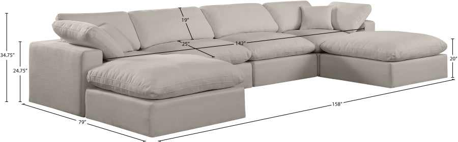 Meridian Furniture - Comfy 158" Linen Textured Fabric Upholstered 6 Piece Modular Sectional - 187Beige-Sec6B - GreatFurnitureDeal