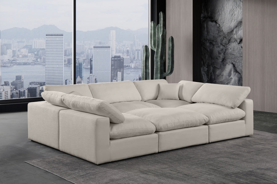 Meridian Furniture - Comfy 119" Linen Textured Fabric Upholstered 6 Piece Modular Sectional - 187Beige-Sec6C - GreatFurnitureDeal