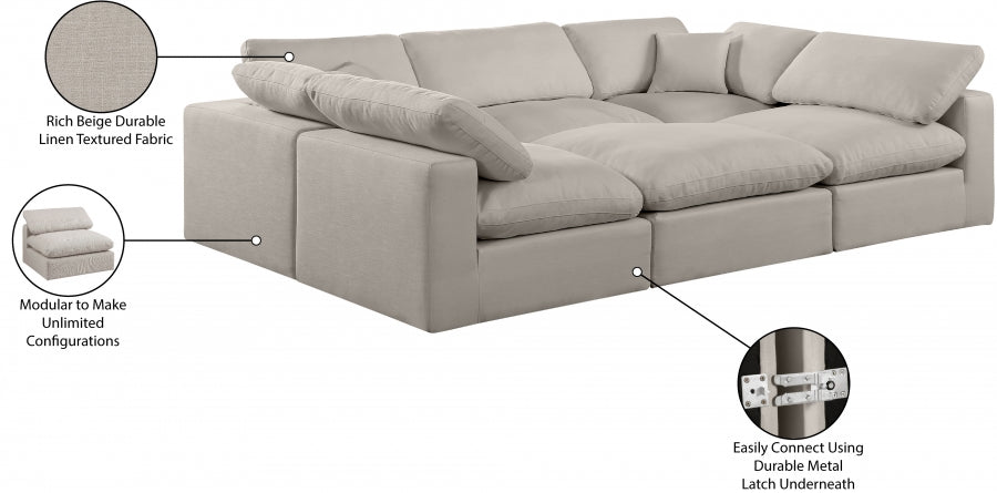 Meridian Furniture - Comfy 119" Linen Textured Fabric Upholstered 6 Piece Modular Sectional - 187Beige-Sec6C - GreatFurnitureDeal