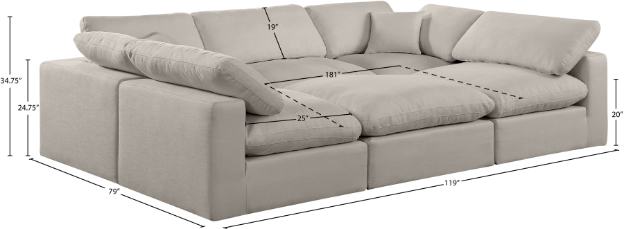 Meridian Furniture - Comfy 119" Linen Textured Fabric Upholstered 6 Piece Modular Sectional - 187Beige-Sec6C - GreatFurnitureDeal
