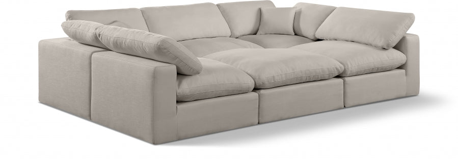 Meridian Furniture - Comfy 119" Linen Textured Fabric Upholstered 6 Piece Modular Sectional - 187Beige-Sec6C - GreatFurnitureDeal
