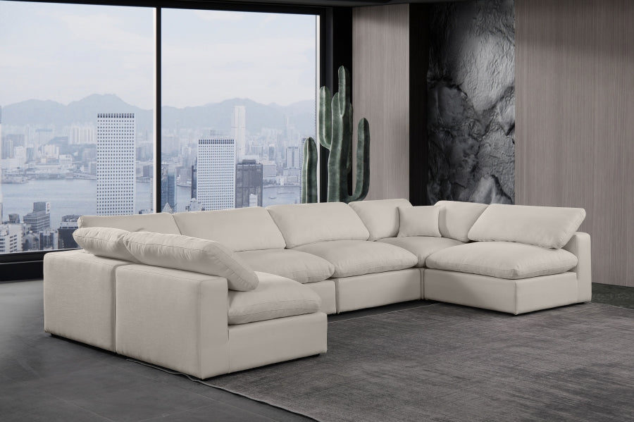 Meridian Furniture - Comfy 158" Linen Textured Fabric Upholstered 6 Piece Modular Sectional - 187Beige-Sec6D - GreatFurnitureDeal