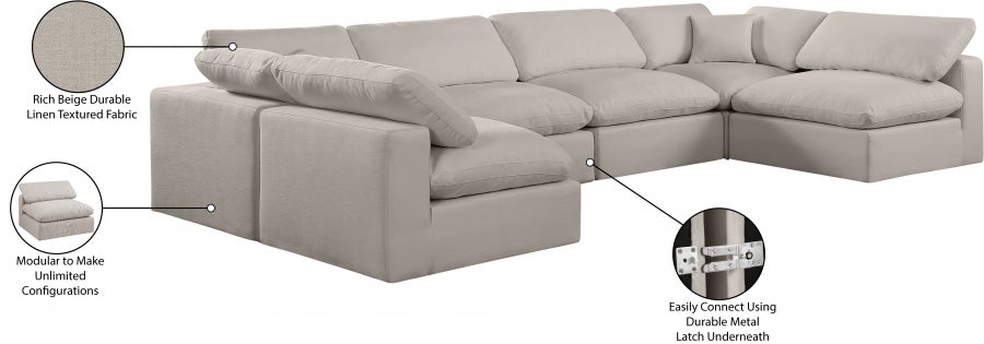Meridian Furniture - Comfy 158" Linen Textured Fabric Upholstered 6 Piece Modular Sectional - 187Beige-Sec6D - GreatFurnitureDeal