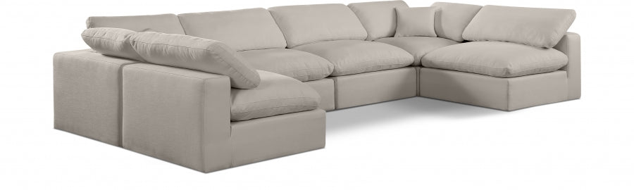 Meridian Furniture - Comfy 158" Linen Textured Fabric Upholstered 6 Piece Modular Sectional - 187Beige-Sec6D - GreatFurnitureDeal