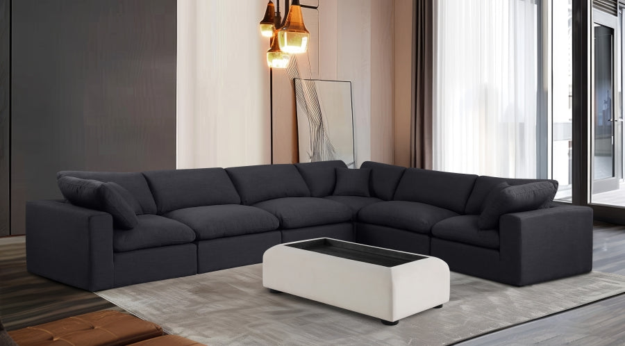 Meridian Furniture - Comfy 158" Linen Textured Fabric Upholstered 6 Piece Modular Sectional - 187Black-Sec6A - GreatFurnitureDeal