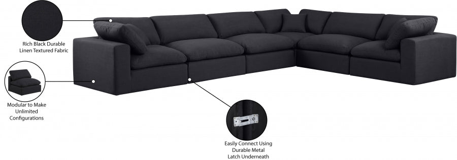 Meridian Furniture - Comfy 158" Linen Textured Fabric Upholstered 6 Piece Modular Sectional - 187Black-Sec6A - GreatFurnitureDeal