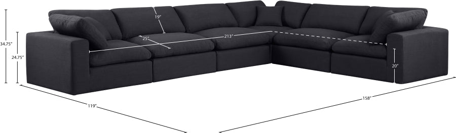 Meridian Furniture - Comfy 158" Linen Textured Fabric Upholstered 6 Piece Modular Sectional - 187Black-Sec6A - GreatFurnitureDeal