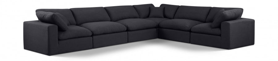 Meridian Furniture - Comfy 158" Linen Textured Fabric Upholstered 6 Piece Modular Sectional - 187Black-Sec6A - GreatFurnitureDeal