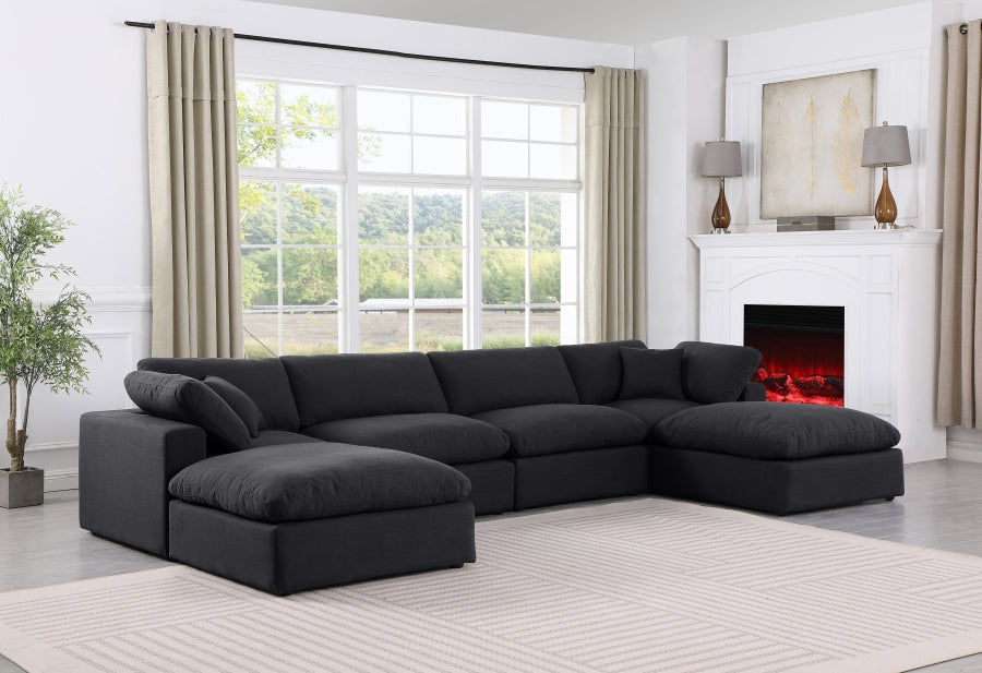 Meridian Furniture - Comfy 158" Linen Textured Fabric Upholstered 6 Piece Modular Sectional - 187Black-Sec6B - GreatFurnitureDeal