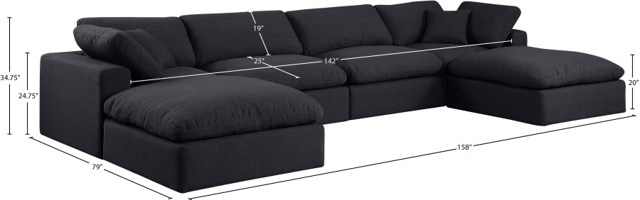 Meridian Furniture - Comfy 158" Linen Textured Fabric Upholstered 6 Piece Modular Sectional - 187Black-Sec6B - GreatFurnitureDeal