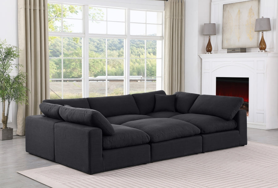 Meridian Furniture - Comfy 119" Linen Textured Fabric Upholstered 6 Piece Modular Sectional - 187Black-Sec6C - GreatFurnitureDeal