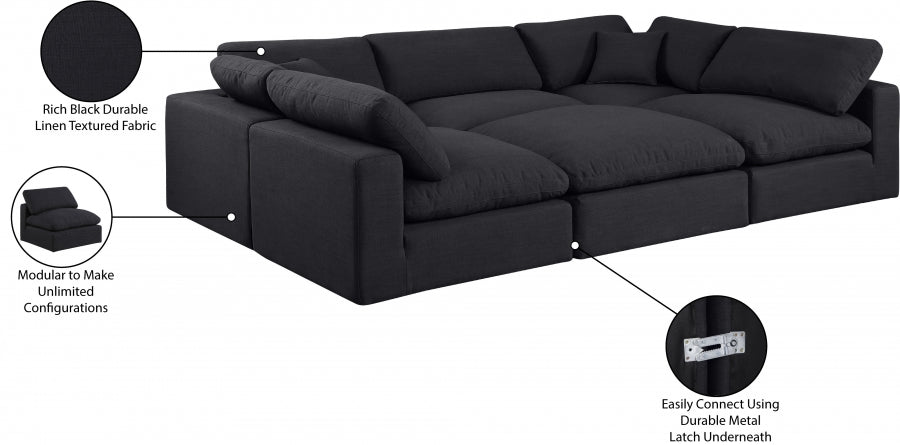 Meridian Furniture - Comfy 119" Linen Textured Fabric Upholstered 6 Piece Modular Sectional - 187Black-Sec6C - GreatFurnitureDeal