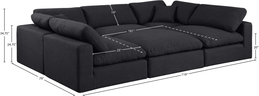 Meridian Furniture - Comfy 119" Linen Textured Fabric Upholstered 6 Piece Modular Sectional - 187Black-Sec6C - GreatFurnitureDeal