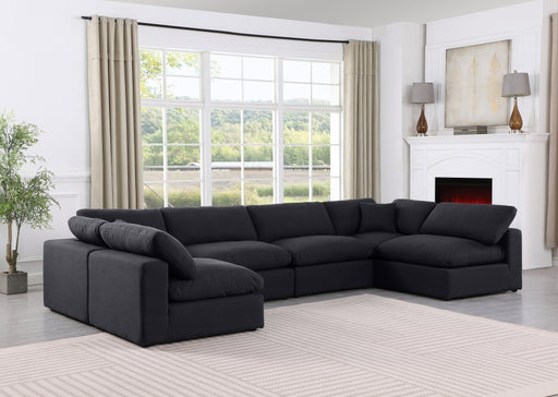 Meridian Furniture - Comfy 158" Linen Textured Fabric Upholstered 6 Piece Modular Sectional - 187Black-Sec6D - GreatFurnitureDeal