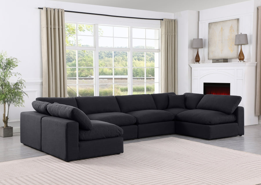 Meridian Furniture - Comfy 158" Linen Textured Fabric Upholstered 6 Piece Modular Sectional - 187Black-Sec6D - GreatFurnitureDeal