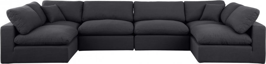 Meridian Furniture - Comfy 158" Linen Textured Fabric Upholstered 6 Piece Modular Sectional - 187Black-Sec6D - GreatFurnitureDeal