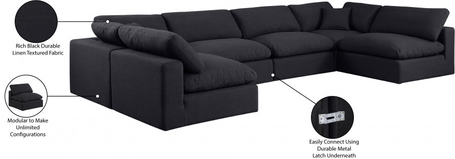 Meridian Furniture - Comfy 158" Linen Textured Fabric Upholstered 6 Piece Modular Sectional - 187Black-Sec6D - GreatFurnitureDeal